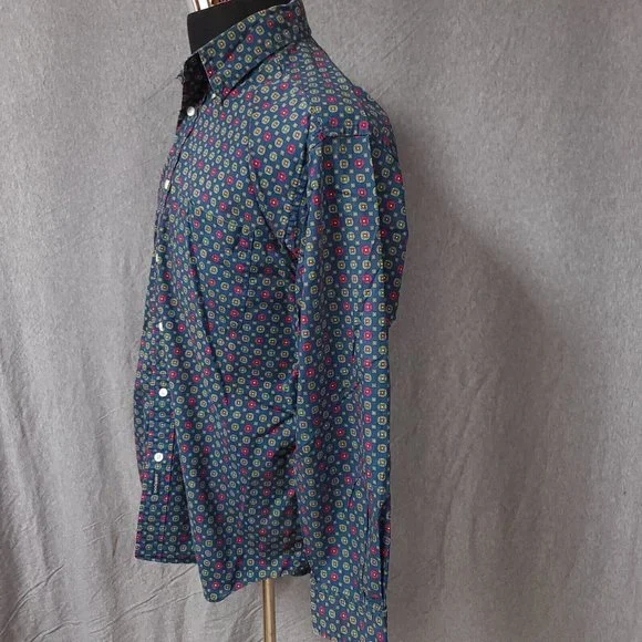 Dockers Mens Medium Blue Green Diamond Geometric Long Sleeve Button Up Shirt - Picture 10 of 11